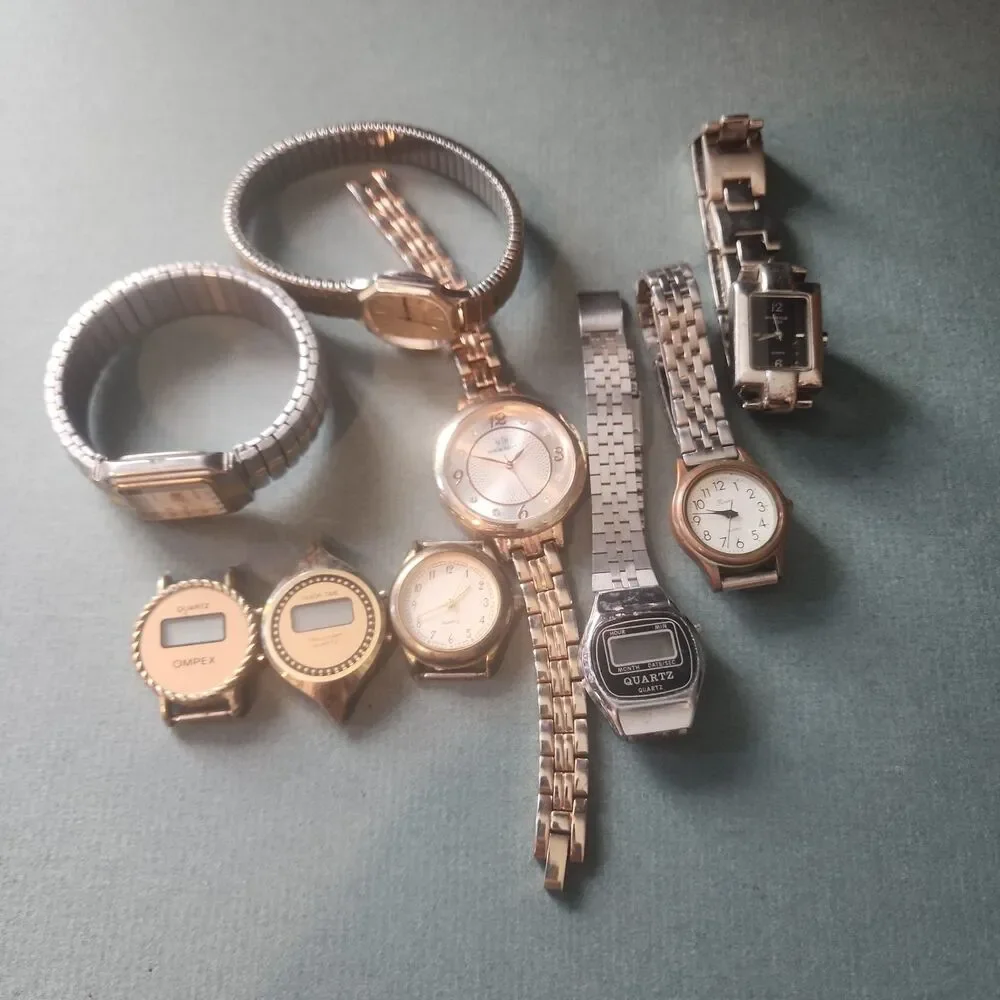 VTG Watch Lot of 8 Gold Silver Tone Ompex Quartz Digital Analog Parts Repair